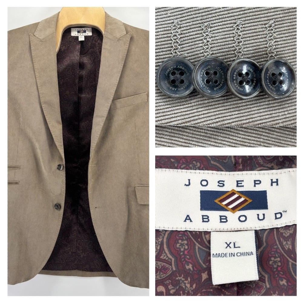 Joseph Abboud Blazer Mens XL Tan Corduroy Elbow Patch Sport Coat Khaki Jacket